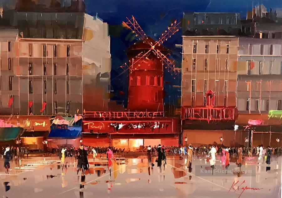 Moulin Rouge bei Nacht Kal Gajoum Paris Ölgemälde